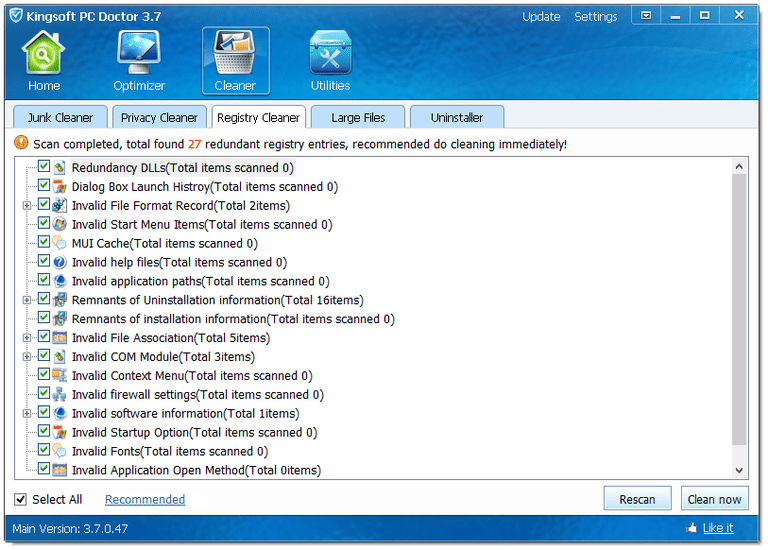Aplikasi Pembersih Registry di Windows