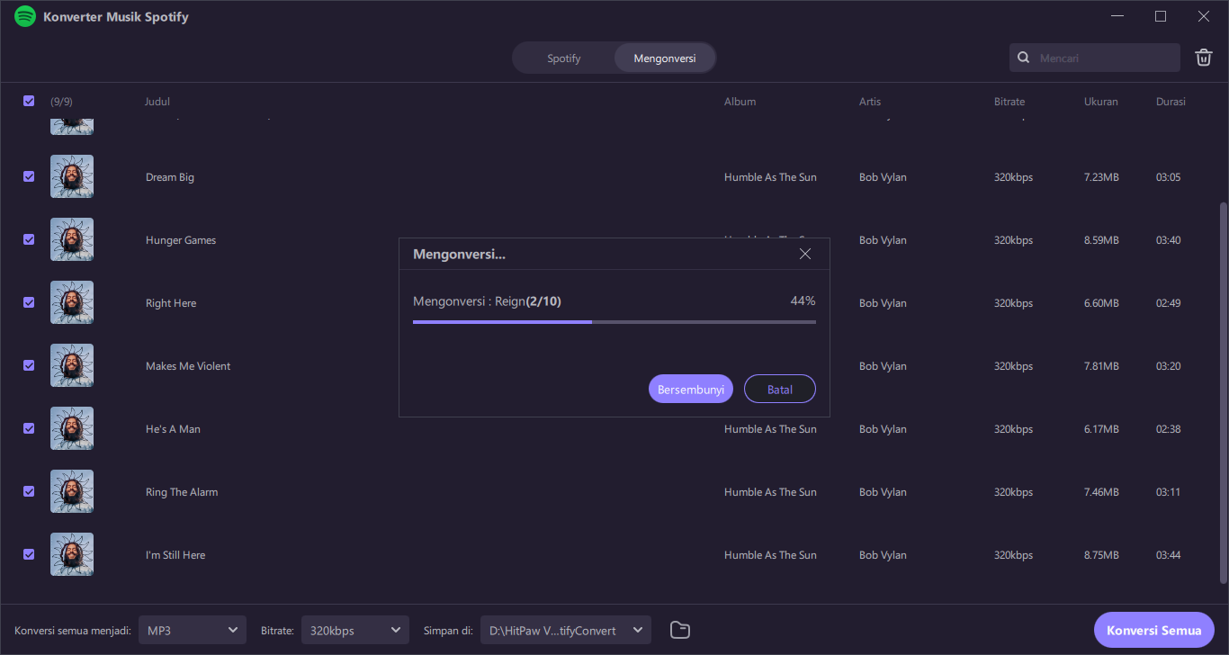 Proses konversi lagu Spotify