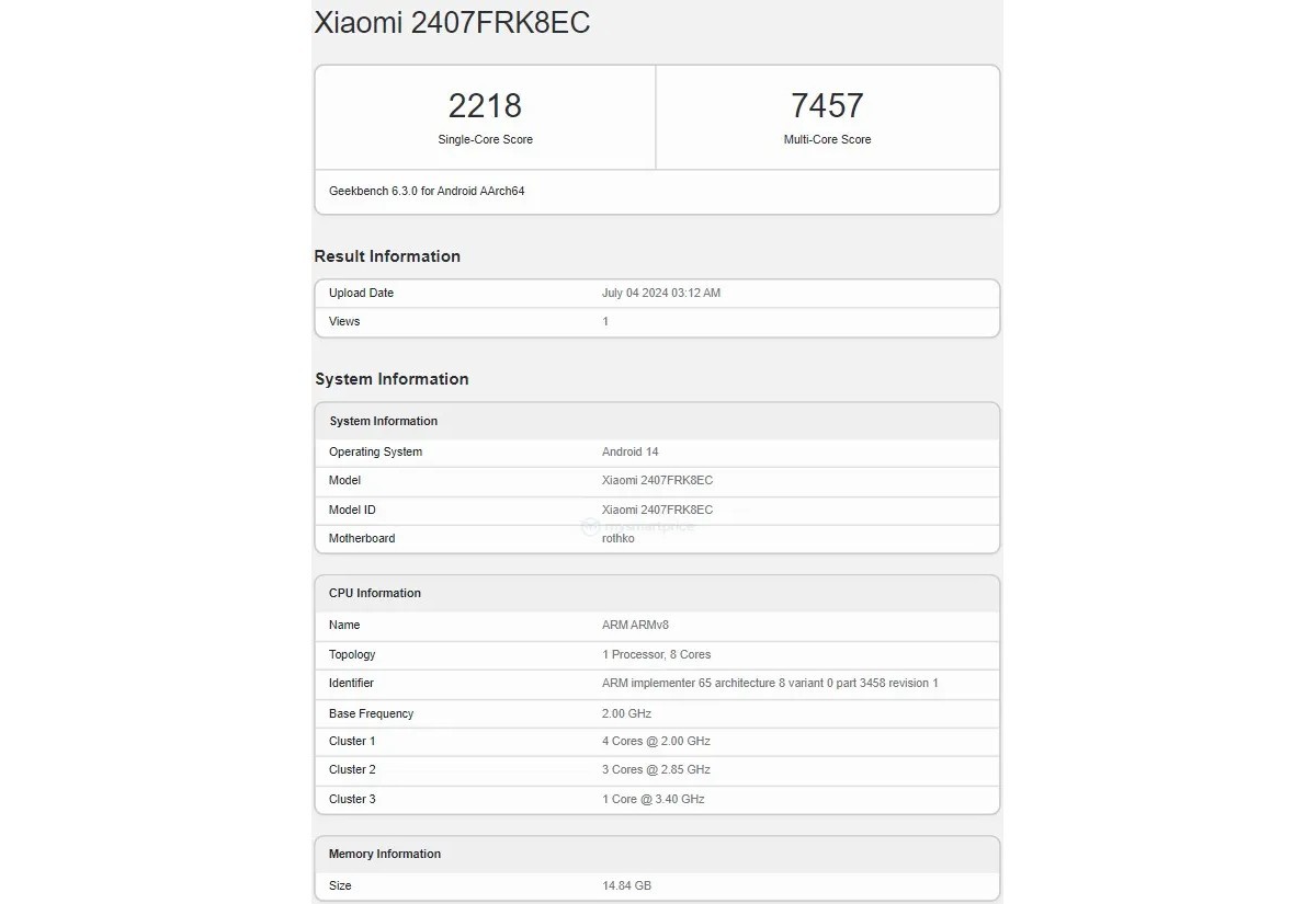 Realme K70 Ultra Geekbench