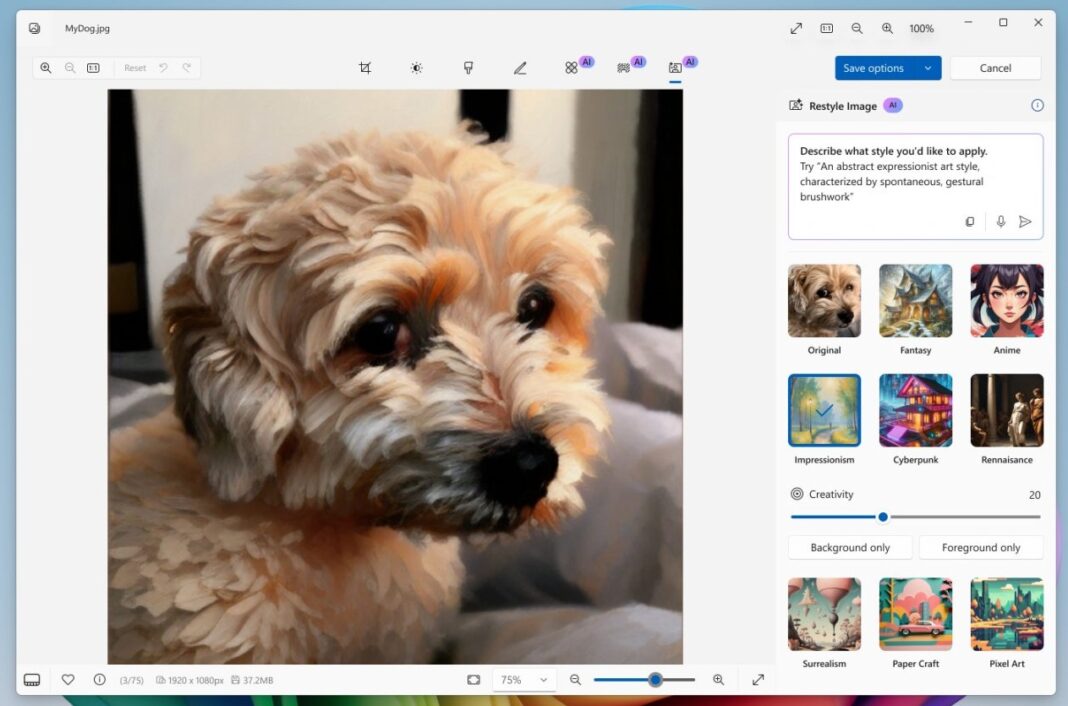 Photos di Windows 11 Terintegrasi Microsoft AI Design