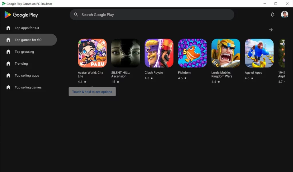 Download Google Play Games on PC Developer Emulator