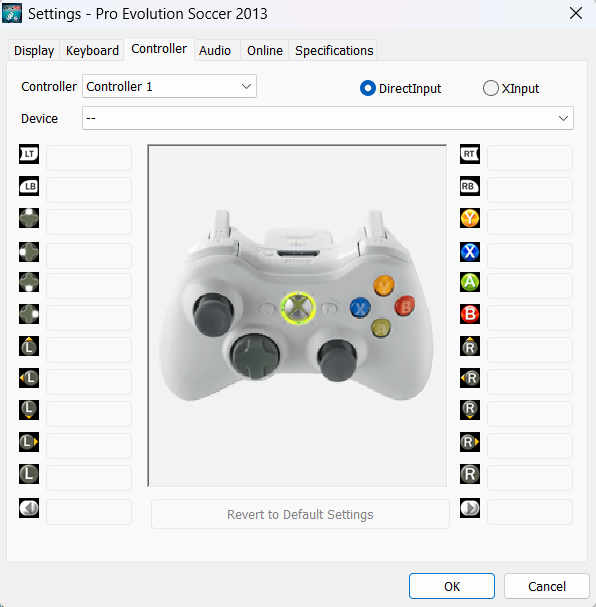 Setting Joystick PES2013