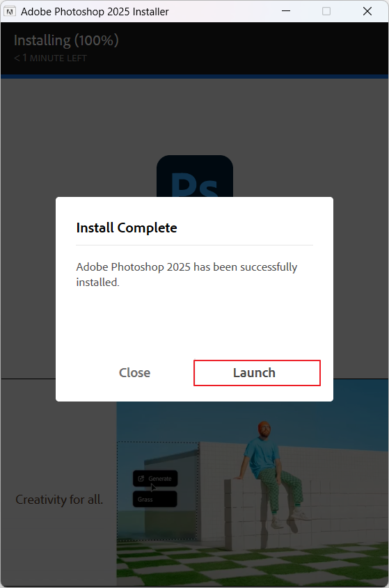 klik Launch Adobe Photoshop 2025